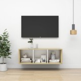 Cumpara ieftin Dulap TV montat pe perete, stejar Sonoma &amp; alb 37x37x107 cm PAL