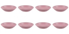Set farfurii 8 piese, farfurii adanci, din plastic, culoare Powder Pink, diametru 18 cm