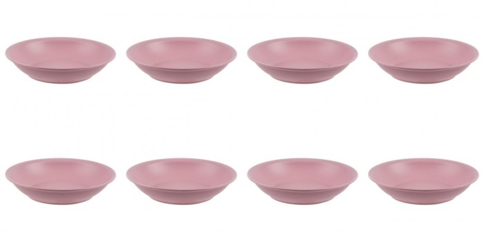 Set farfurii 8 piese, farfurii adanci, din plastic, culoare Powder Pink, diametru 18 cm