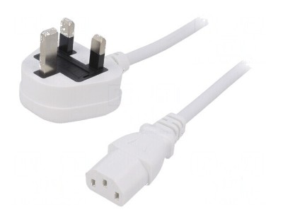 Cablu 3x1mm2 BS 1363 (G) IEC C13 mamă PVC 1m alb 3A foto