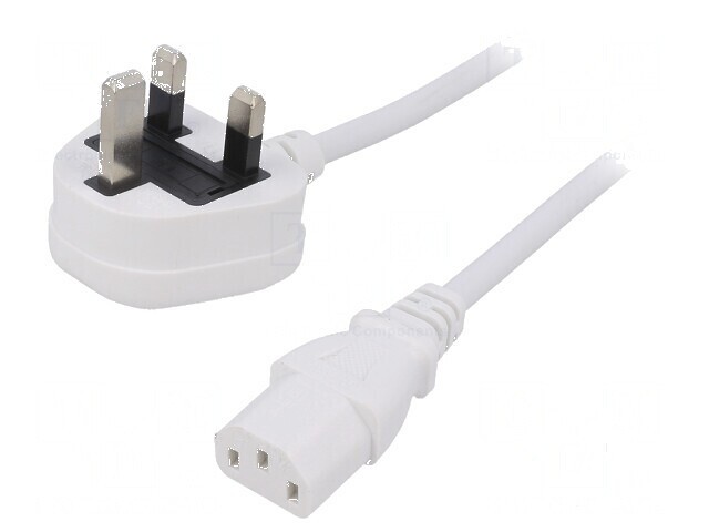 Cablu 3x1mm2 BS 1363 (G) IEC C13 mamă PVC 1m alb 3A