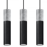 Lampă Suspendată Borigio Negru/Gri Oțel/Beton 3 Bec Tub Modern De Interior
