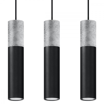 Lampă Suspendată Borigio Negru/Gri Oțel/Beton 3 Bec Tub Modern De Interior foto