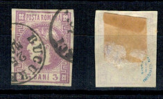 1870 - Carol I, 3 bani violet, stampila Bucuresti foto