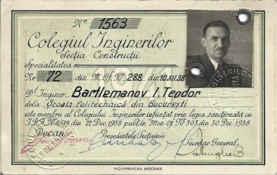 A3823N Colegiul Inginerilor, legitimație de membru, 1940 foto