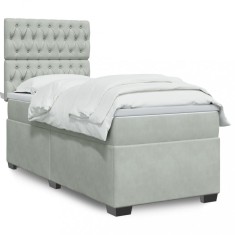 vidaXL Pat box spring cu saltea, gri deschis, 90x190 cm, catifea 3290792