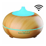 Difuzor aromaterapie cu ultrasunete Smart WiFi lumina LED 7 culori V-Rising VR-N09S 400 ml lemn deschis, Vrising