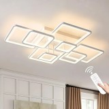 Lustra LED cu telecomanda ELLA 203W, 8 Patrate, lumina Rece/Calda/Neutra, Dimabila, Alb ModernLight Concept