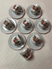 Opt cesti cu sapte farfurioare din portelan german EVERSBERG motive florale