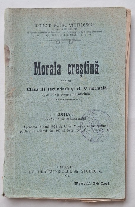 Morala creștină &ndash; Petre Vintilescu &ndash; manual religie, Pitești 1924