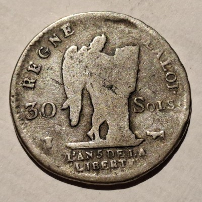 Franța 30 sols 1792? Pau argint Ludovic XVl foto