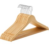 SONGMICS Set de 10 umerase din lemn, cu bara anti-alunecare pentru pantaloni, carlig pivotant la 360&deg;, 45cm, natur Household NewTrend