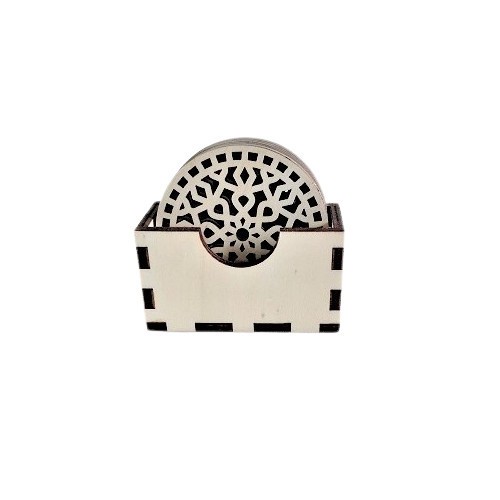 Suport pahar lemn, 9 cm, set 6 bucati+ cutie depozitare, model M1