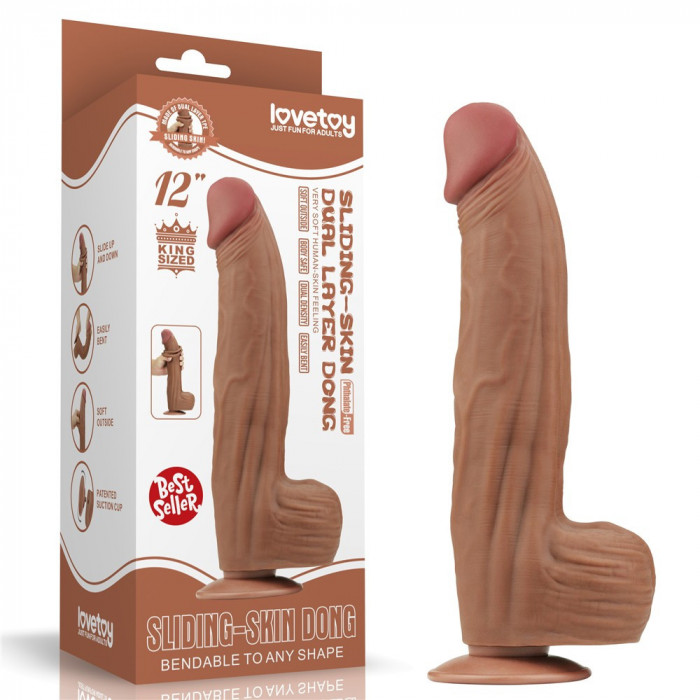 12&#039; Dildo Culisant King Size cu Două Straturi de Piele Maro