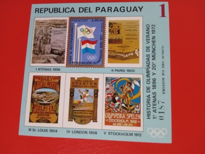 PARAGUAY, ISTORIA JOCURILOR OLIMPICE - COLIȚĂ MNH foto