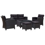 vidaXL Set mobilier de grădină cu perne, 6 piese, negru, poliratan