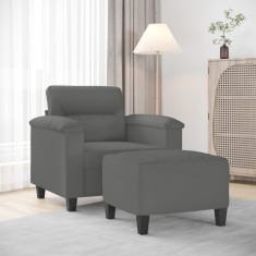 vidaXL Fotoliu canapea cu taburet, gri &icirc;nchis, 60 cm, microfibră