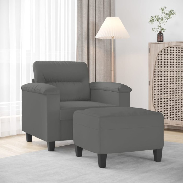 vidaXL Fotoliu canapea cu taburet, gri &icirc;nchis, 60 cm, microfibră 3201227