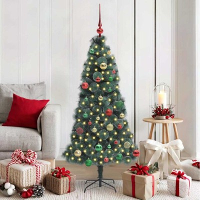 vidaXL Brad Artificial Pre-light cu Set de Bile Verde 150 cm PET 3396161 foto