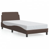 VidaXL Cadru de pat cu tăblie, maro, 90x190 cm, piele ecologică