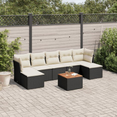 Set mobilier de gradina cu perne, 8 piese, negru, poliratan