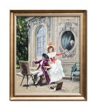 Tablou clasic pictat manual inramat, Scrisoarea de dragoste, 70x60cm ulei pe panza, reproducere Jules Girardet