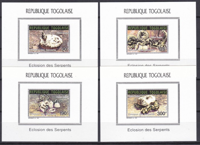 DB1 Fauna Togo 1992 Reptile Serpi 4 SS MNH