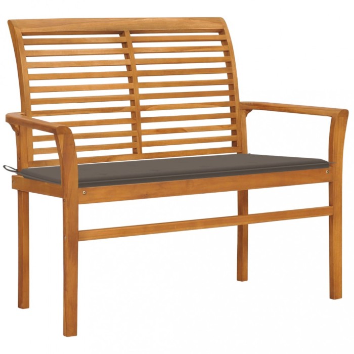 vidaXL Bancă de grădină, cu pernă gri taupe, 112 cm, lemn masiv de tec 3062657