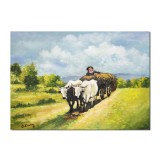 Tablou celebru Car cu boi pictat manual, 70x50cm ulei pe panza, reproducere Nicolae Grigorescu