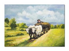 Tablou celebru Car cu boi pictat manual, 70x50cm ulei pe panza, reproducere Nicolae Grigorescu foto