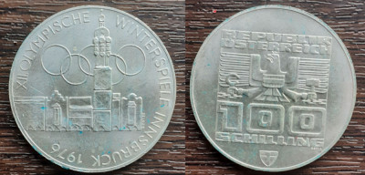 (A55) MONEDA DIN ARGINT AUSTRIA - 100 SCHILLING 1976,JOCURILE OLIMPICE INNSBRUCK foto