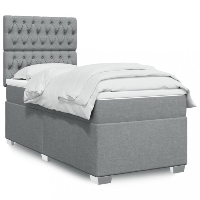 vidaXL Pat box spring cu saltea, gri deschis, 100x200 cm, textil 3290406