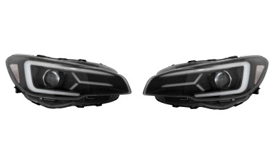 Set faruri tuning Subaru WRX/STI (GP/GJ), 01.2014-2021, dynamic indicator; H9; electrical; negru reflector, transparent; Tuning; halogen, foto