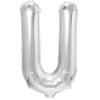 Balon folie metalizata litera u, flippy, 40 cm, umflati cu heliu sau aer, ambalaj individual, pai inclus, argintiu