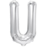 Balon folie metalizata litera u, flippy, 40 cm, umflati cu heliu sau aer, ambalaj individual, pai inclus, argintiu
