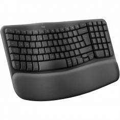 Tastatura wireless Logitech Wave Keys, ergonomic design, Palmrest, 2.4GHz&amp;Bluetooth, USB-C, US INTL layout, Graphite