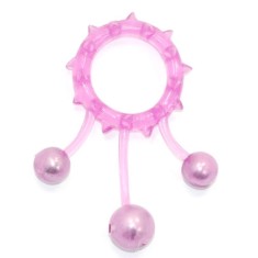 Inel de Penis cu 3 Bile Metalice Roz Passion Labs foto