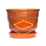Ghiveci ceramic, interior / exterior, rotund, maro, 20 x 15 cm, cu farfurie, diverse modele, A1