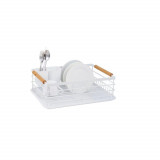 Suport Vase Metalic KingHoff Alb cu Manere Lemn 42.5x32x15.5cm + Tava Scurgere Tacamuri