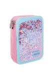 Cumpara ieftin Penar triplu cu confetti roz &bdquo;Bunatatea e magică&rdquo; 15x6x21cm, Fanatee