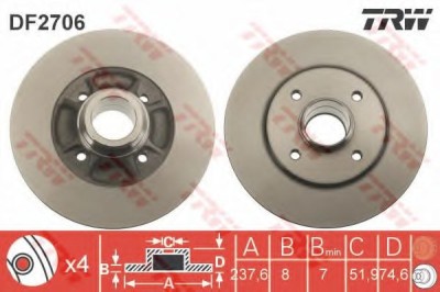 Disc frana RENAULT CLIO I (B/C57, 5/357) (1990 - 1998) TRW DF2706 foto