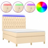Cumpara ieftin Pat cu arcuri, saltea si LED, crem, 140x190 cm, textil
