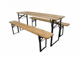 Cumpara ieftin Set masa gradina Heinner cu 2 banci pliabile, lemn si otel, 167cm
