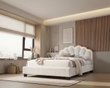 Pat tapitat Comfort 2 cu LED, 180x200, cadru din lemn cu somiera fixa, culoare Crem