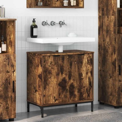 vidaXL Dulap pentru Chiuveta de Baie Stejar afumat 60.5 x 33.5 x 61 cm 883419 foto