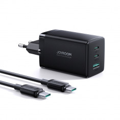 Încărcător Rapid Joyroom GaN 65W USB, 2x USB C Negru + Cablu USB C - USB C 100W 1.2m (TCG01)