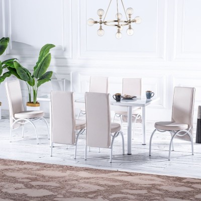 Set masa extensibila cu 6 scaune tapitate Orhidee T07, bucatarie, crem + alb, 3C foto