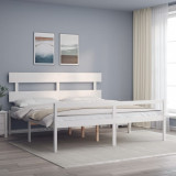 Cadru de pat senior cu tablie, 200x200 cm, alb, lemn masiv GartenMobel Dekor, vidaXL