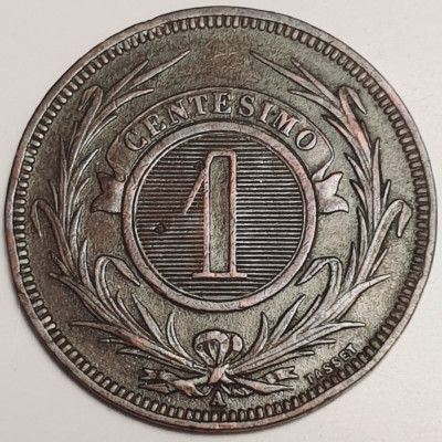 3292 Uruguay 1 centesimo 1869 litera A km 11 foto