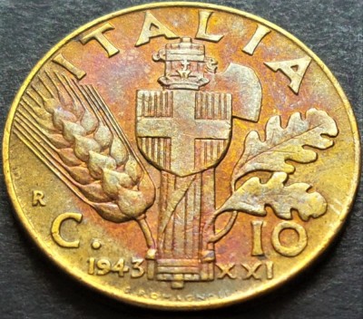 Moneda istorica 10 CENTESIMI - ITALIA FASCISTA, anul 1943 * cod 3519 foto